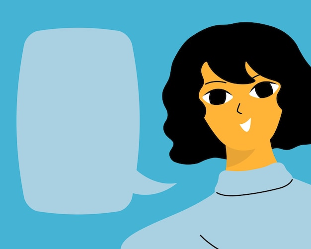 Hübsches frauenporträt mit sprechblase. weiblicher avatar