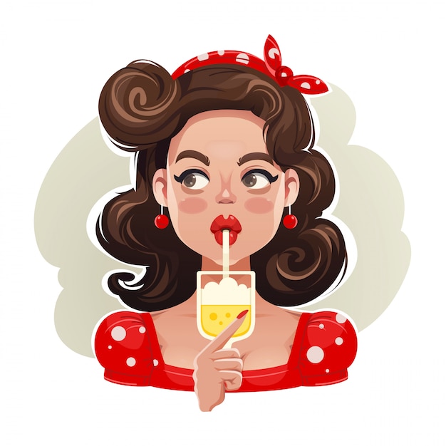 Hübsches Pin Up Girl Drinking ein Cocktail