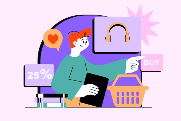 Hüfthohes online-shopping-konzept mit people-szene im flachen cartoon-design
