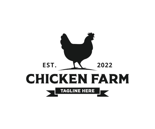 Hühner-logo. hühnerfarmen-logo-design. entwurfsvorlage für das logo der geflügelfarm mit hahn und huhn