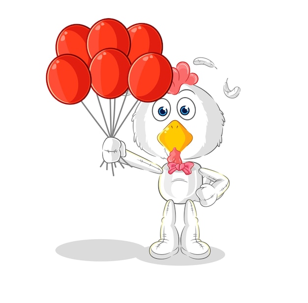 Hühnerclown mit ballonvektorzeichentrickfilm-figur