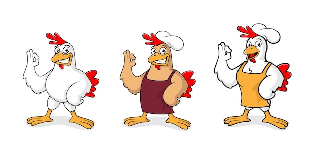 Hühnermaskottchen mit karikaturartillustration