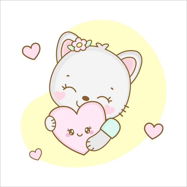 Huggie-katze nette bildillustration kawaii herzen babymädchen