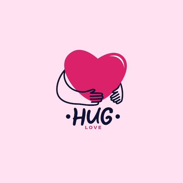 Hugging love heart logo-design mit süßem romantischen farbkonzept