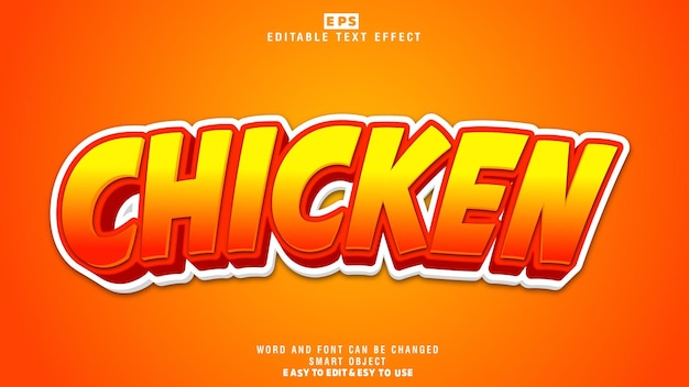 Huhn 3d bearbeitbarer Text-Effekt-Vektor mit Hintergrund