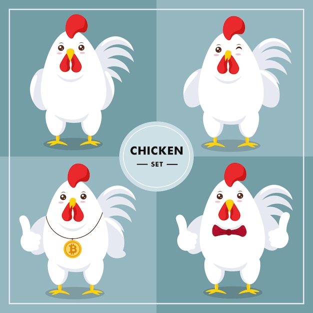 Huhn-hahn-cartoon-set-vektor-illustration