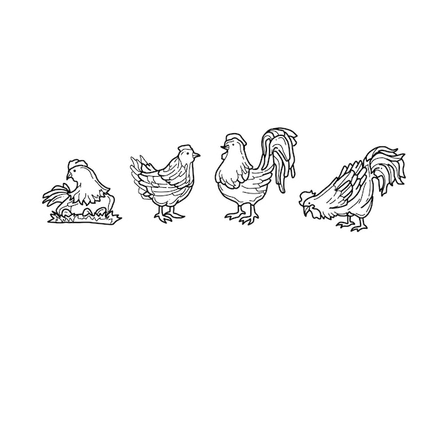 Huhn handgezeichnete doodle-illustrationen vektor-set