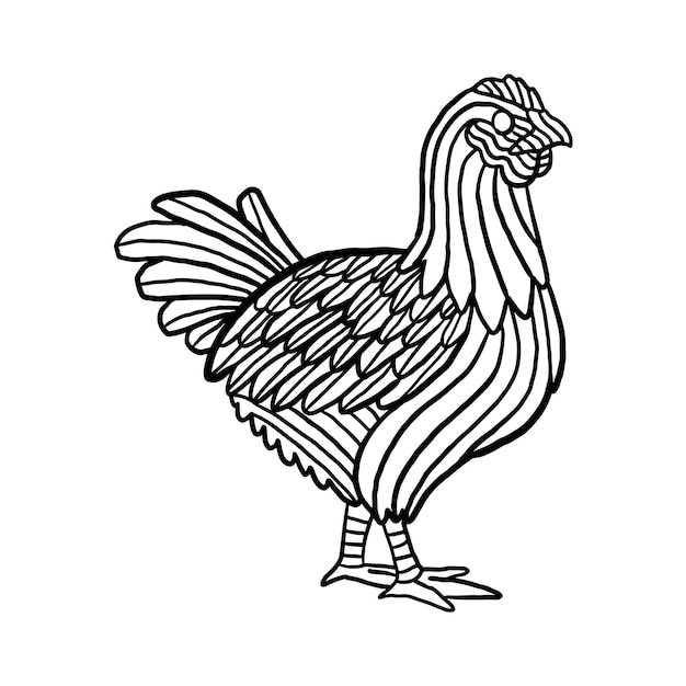 Vektor huhn-henne-tierkopf-zen-gekritzel-malseite