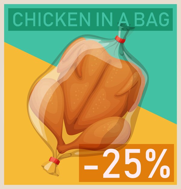 Huhn in einer Tasche Illustration Cartoon Vektor Design Grafik für Supermarkt-Promo