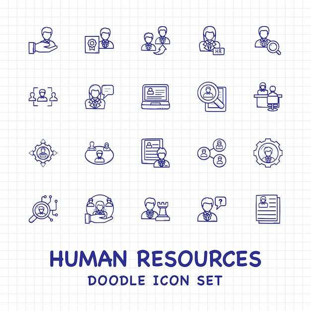 Human resources doodle icon set