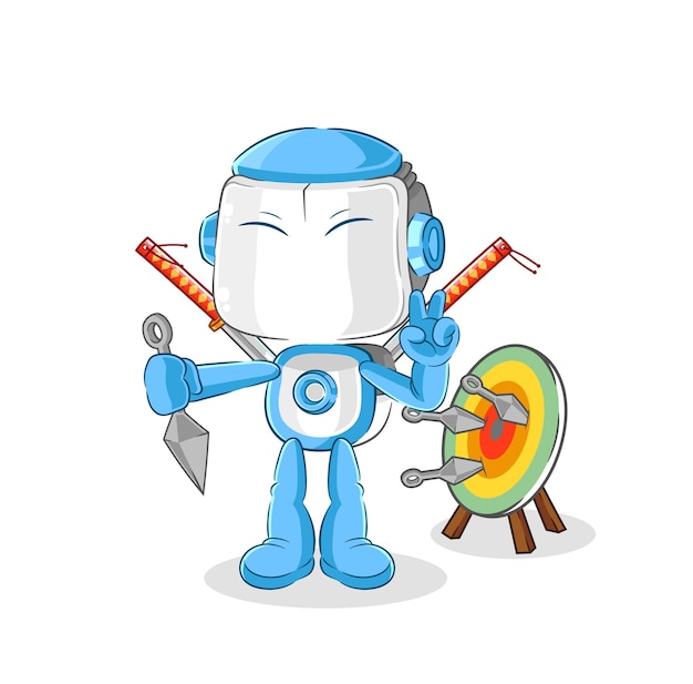 Humanoider Roboter-Ninja-Cartoon-Charaktervektor