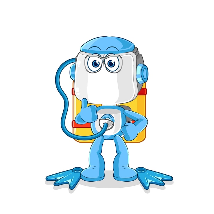 Vektor humanoider roboter taucher cartoon cartoon maskottchen vektor