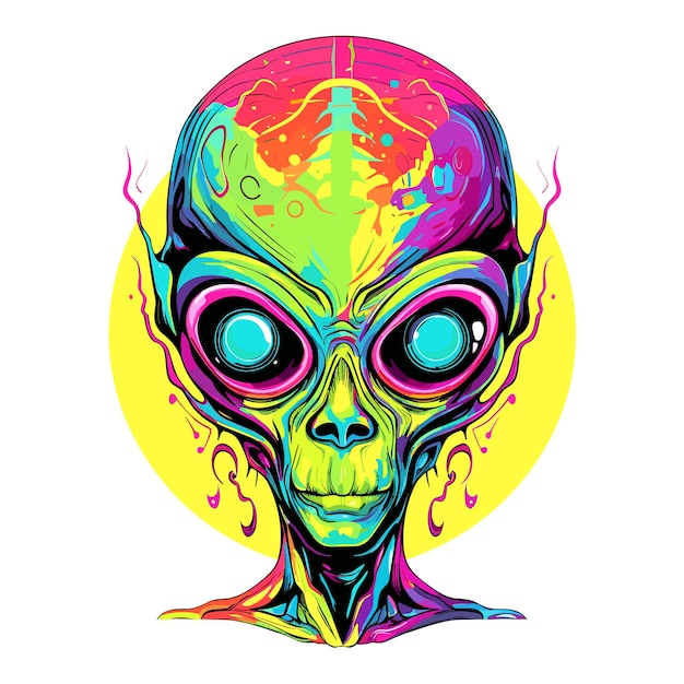 Vektor humanoides alien-porträt im vektorgrafik-stil. vorlage für t-shirt-aufkleber usw