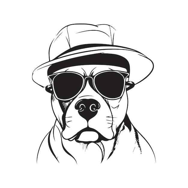 Hund American Staffordshire Terrier in Sonnenbrille und Hut Vektor-Konzept digitale Kunst handgezeichnete Illustration