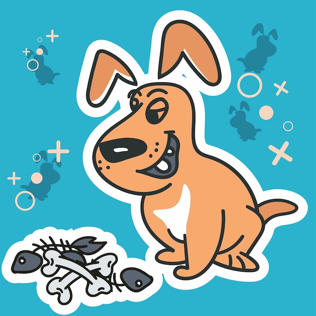 Hund mit knochen-cartoon-vektor-illustration