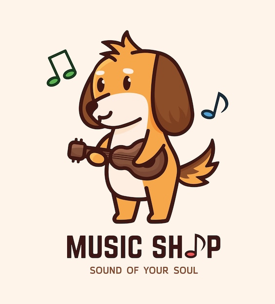 Hund spielt ukulele musik vektorbild
