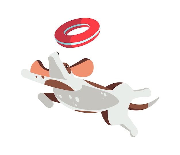 Hund springt für ein spielzeug tier-symbol vektor-illustration