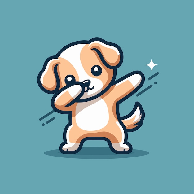 Hund tupft Pose, Cartoon-Illustration, flacher Hintergrund