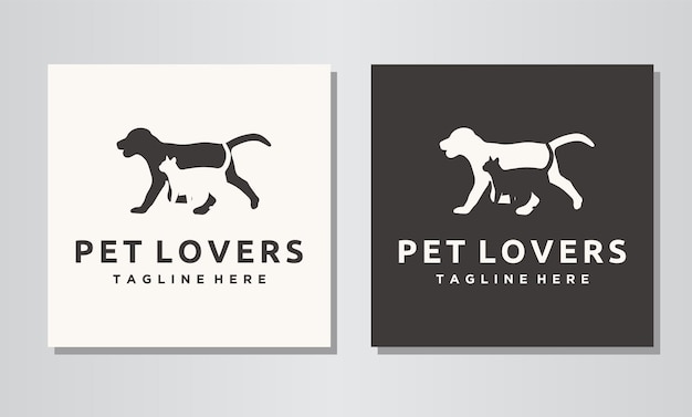 Hund und katze gehen zusammen logo-grafik-vektor-symbol-illustration