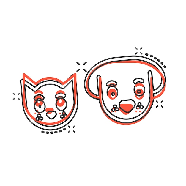 Hund und katze-symbol im comic-stil tierkopf cartoon-vektor-illustration auf weißem, isoliertem hintergrund cartoon funny pet splash-effekt geschäftskonzept