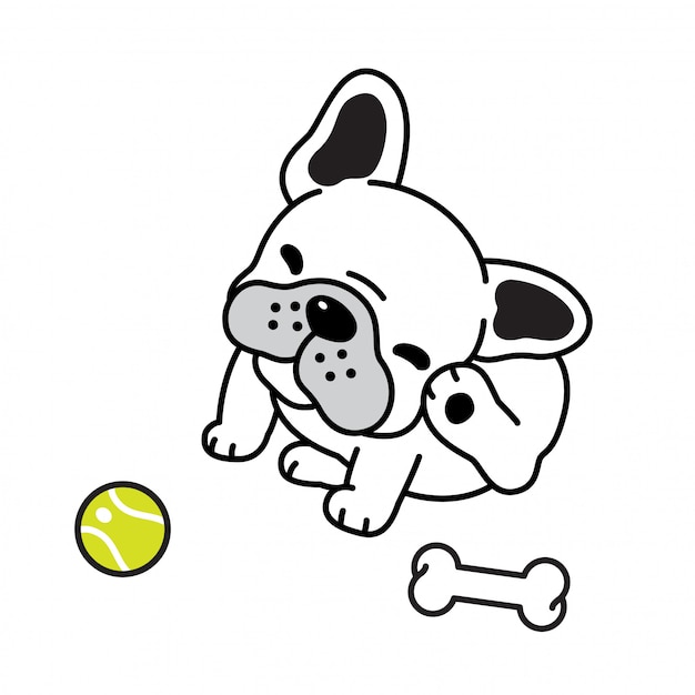 Hund vektor französische bulldogge tennisball knochen welpen cartoon