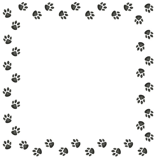 Vektor hunde- oder katzenpfoten-aquarellrahmen-layout mit platz für text. niedliche tierfußabdrücke