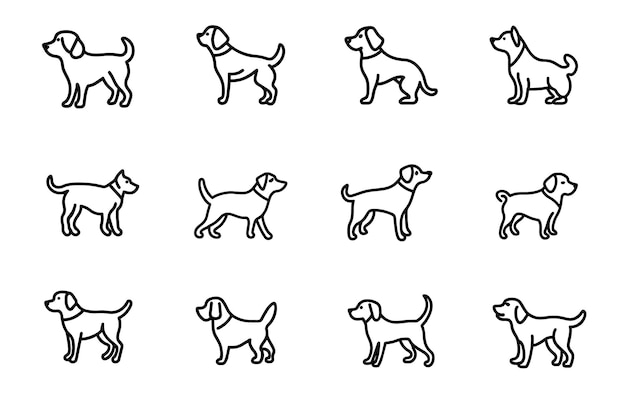 Vektor hunde-umriss-ikonen satz von silhouetten von hunden hunde-omriss- ikonen hunde aus der haustier-sammlung