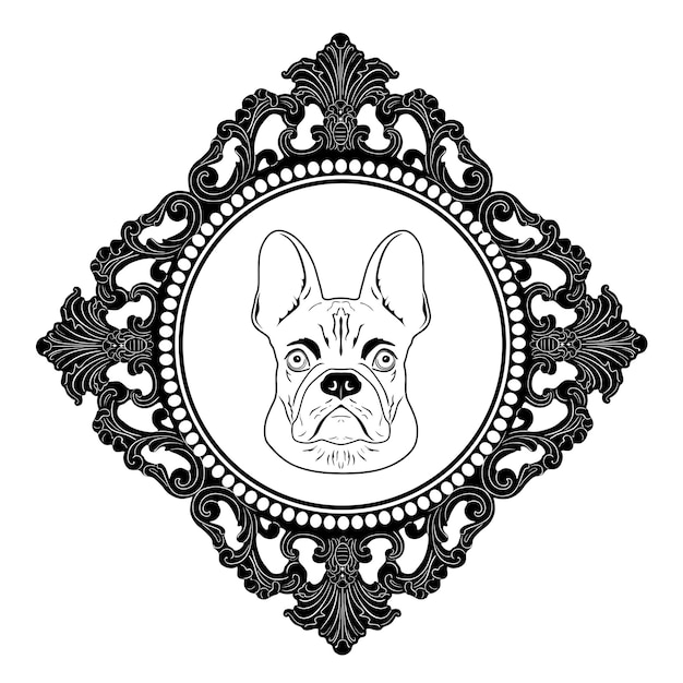 Hundekopf-logo mit blumenrahmen handgefertigte silhouette modell 46