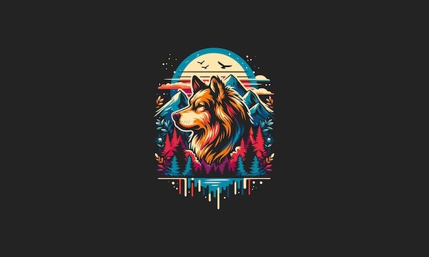 Hundeskopf auf berg vollfarbige vektorillustration kunstwerk design
