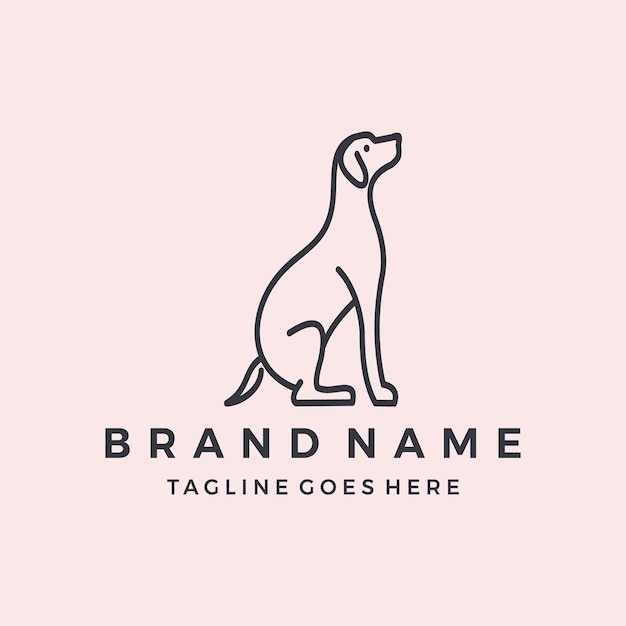 Hundesymbol logo design minimalistisch, monoline, lineart, umrissvorlage vektorillustration