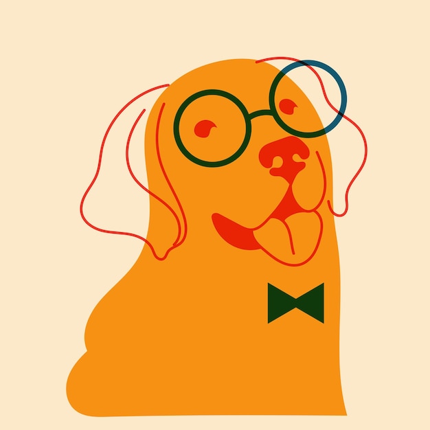 Vektor hundewelpe mit brille avatar-abzeichen-plakat-logo-vorlagen drucken vektorillustration