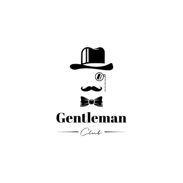 Hut fliege und schnurrbart gentleman logo design vektor