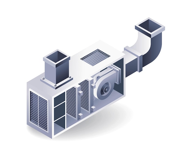 HVAC-Schaltung mit flachem Bläser isometrische 3D-Illustration
