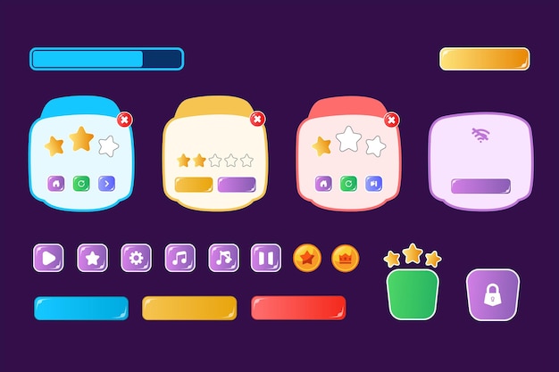 HyperCasual Game UI mit Rahmenverstärker und Sternbewertung PopUp