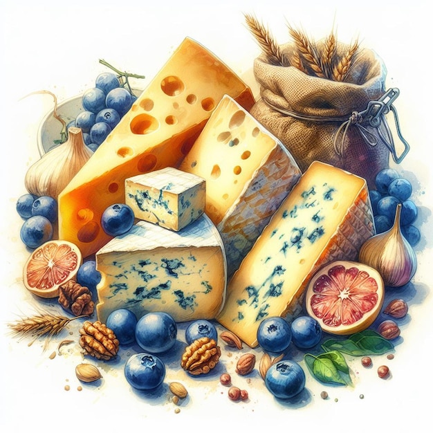 hyperrealistische Vektorkunst-Illustration farbenfrohe leckere Speisen noch italienischer Gorgonzola-Käse-Porträt