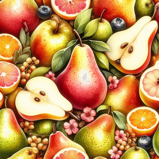 Hyperrealistisches muster textur aquarell natürliche frische gesunde birnenfrüchte transparenter hintergrund