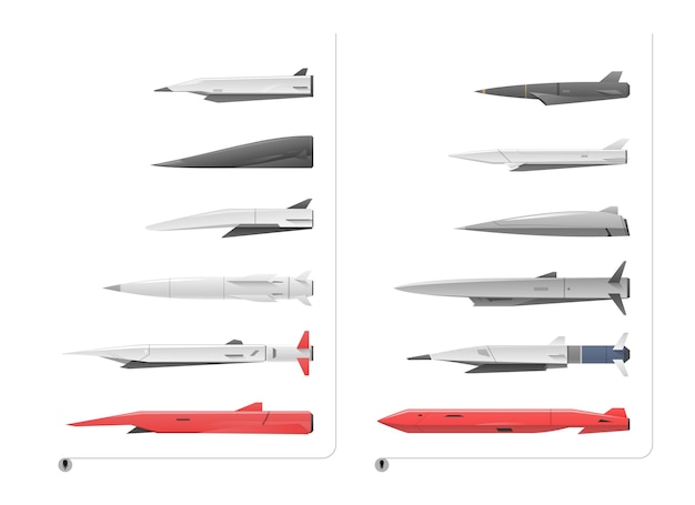 Hyperschallraketenset isoliert auf weißem Hintergrund