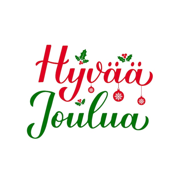 Hyvaa joulua kalligrafie-handschrift frohe weihnachten typografie-poster auf finnisch einfach zu bearbeitende vektorvorlage für grußkarten-banner-flyer-aufkleber usw