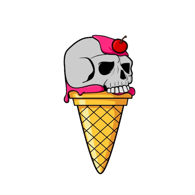 Vektor icecream cone skull kopf und kirsche