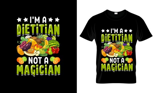 Ich bin ein ernährungsberater und kein magier. buntes grafisches t-shirt-t-shirt-druckmodell