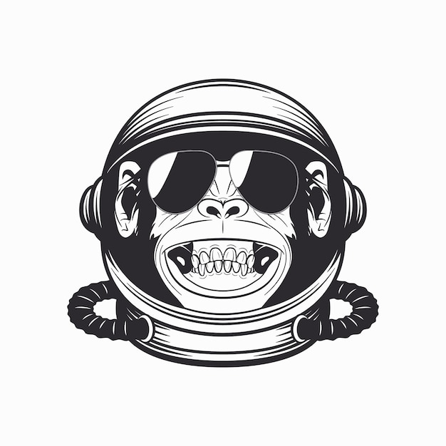 Vektor ich brauche mehr weltraum-vektortypographie zitat mit lächelndem schimpansen affen astronaut helm lustige affen raumfahrer design für wandkunst t-shirt druck poster cartoon cute schimpanse affen