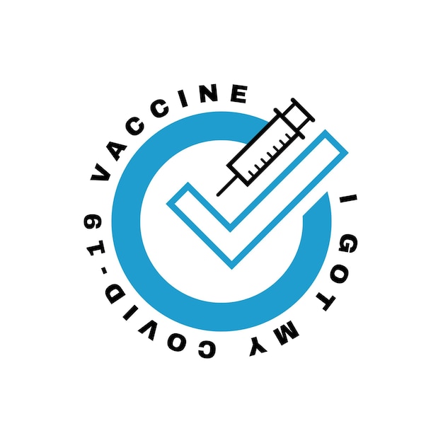 Ich habe meinen kovid19-impfstoff erhalten geimpfter aufkleber covid19-impfstoffaufnahme logo-design für medizinische gesundheit und schutz vektorillustration