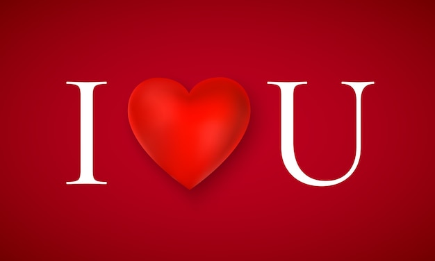 Ich liebe dich Grußkarte. Romantische Botschaft zum Valentinstag. Rotes Herz und weiße Buchstaben auf rotem Hintergrund.