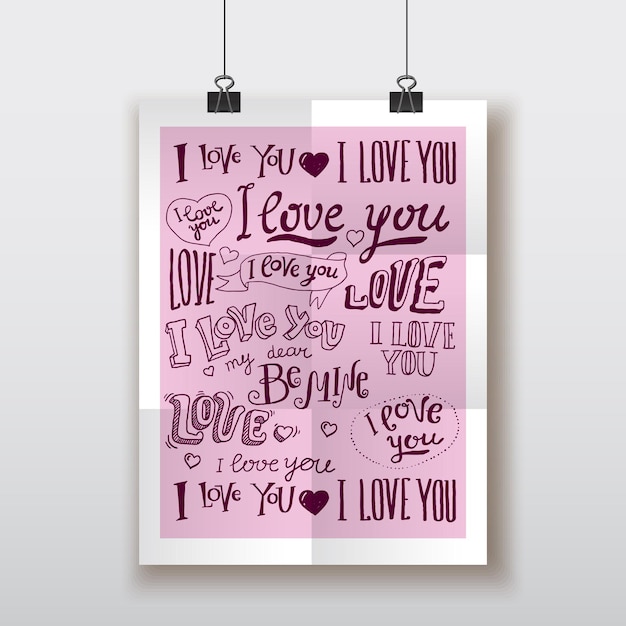 Ich liebe dich handgezeichnetes schriftzug poster