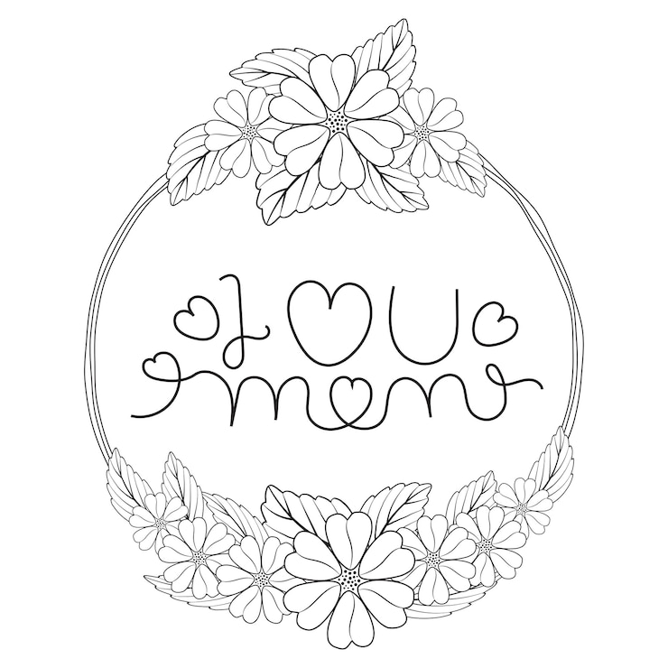 Vektor ich liebe dich mama doodle runde blume kranz rahmen muttertag geschenkkarte für designelemente