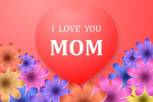 Ich liebe dich mama happy mother's day greeting card design mit blumen und roten herzen