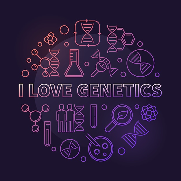 Ich liebe farbige linie runde illustration des konzeptes des genetikvektors auf dunklem hintergrund