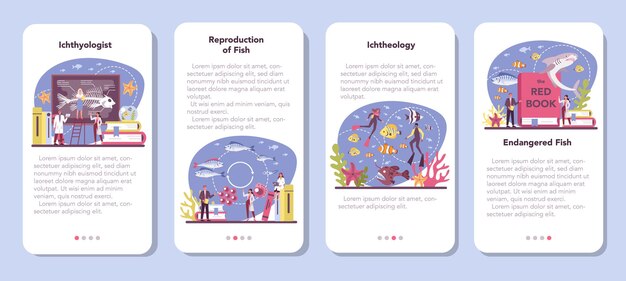 Ichthyologist mobile application banner set. ö