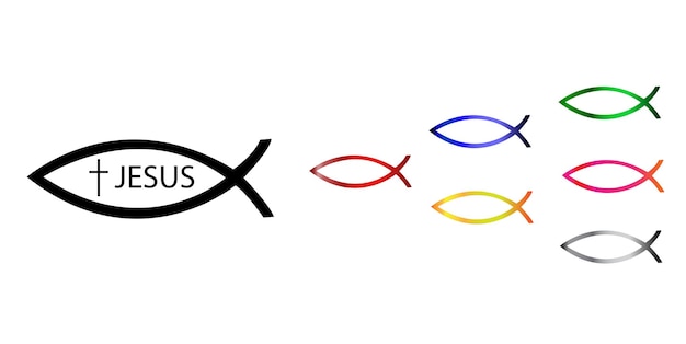 Vektor ichthys christliche zeichensammlung jesus christus-symbol als fischform