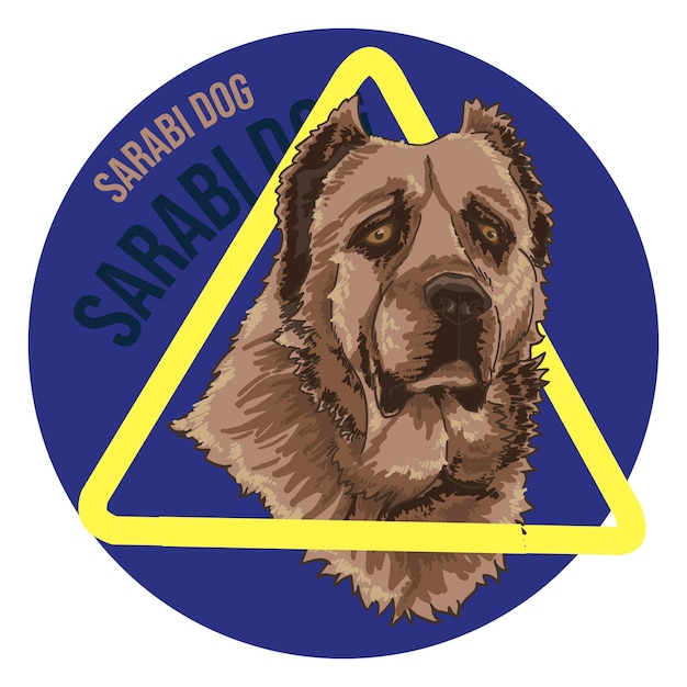 Vektor icon-illustration von sarabi-hund mit gelbem dreieck im hintergrund